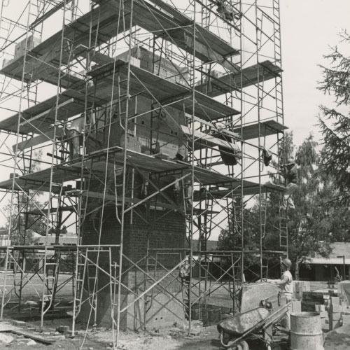 Clock tower with scaffolding on it for construction