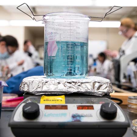 A beaker in the Biochemistry lab