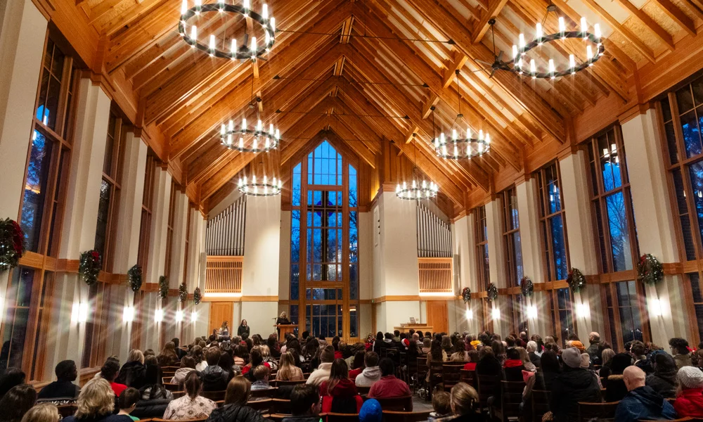 inside the chapel during the Christmas Extravaganza