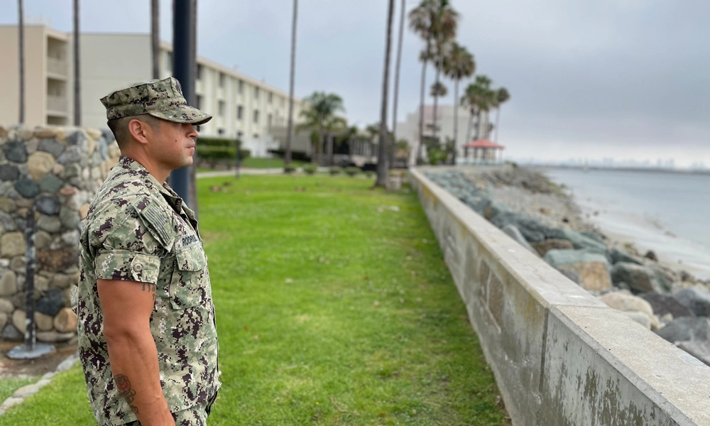 Daniel Rodriguez in his US Navy uniform at the coast