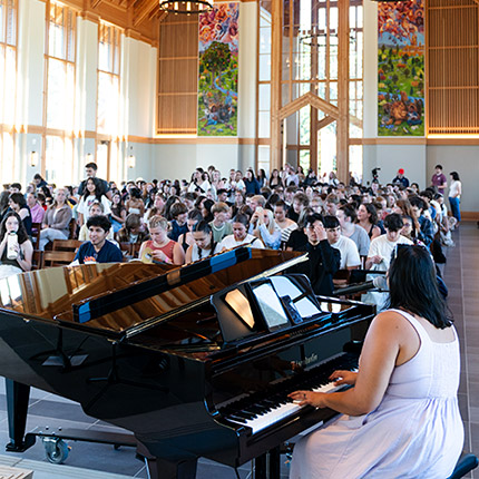 Playing music in the new chapel