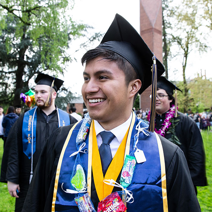 Student in graduation cap and gown