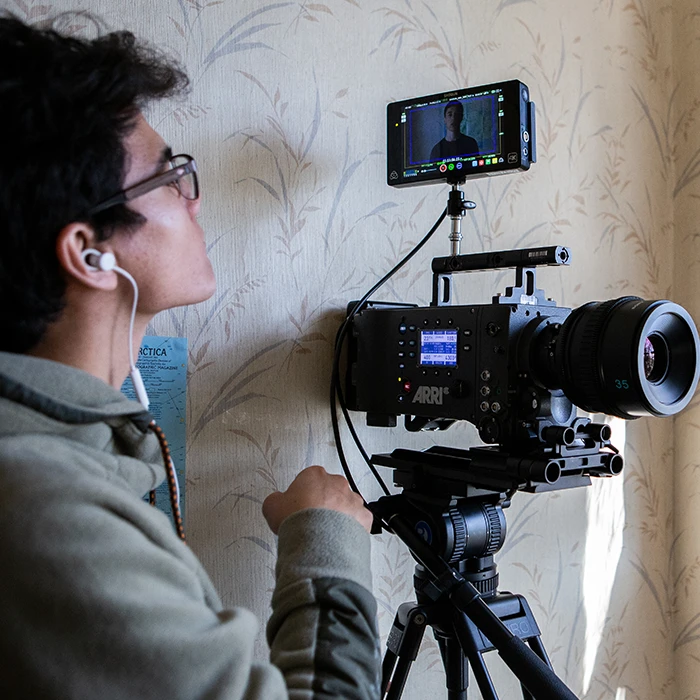 Student filming a scene 