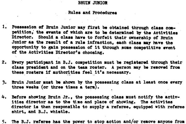 Photo of the rules and procedures for Bruin Jr.