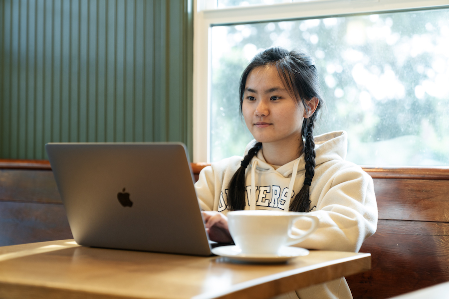 student studying online