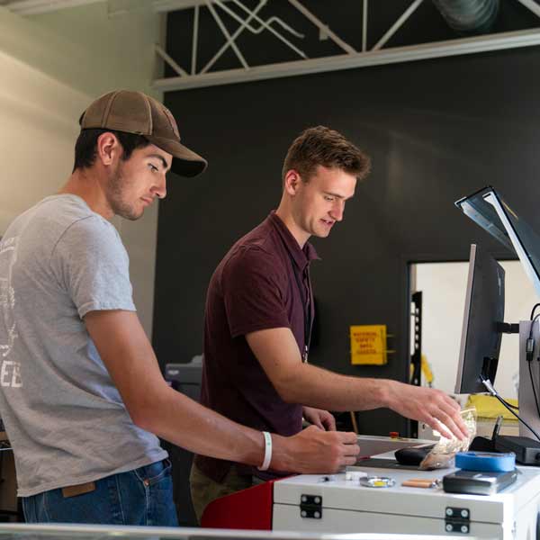 Students with machines