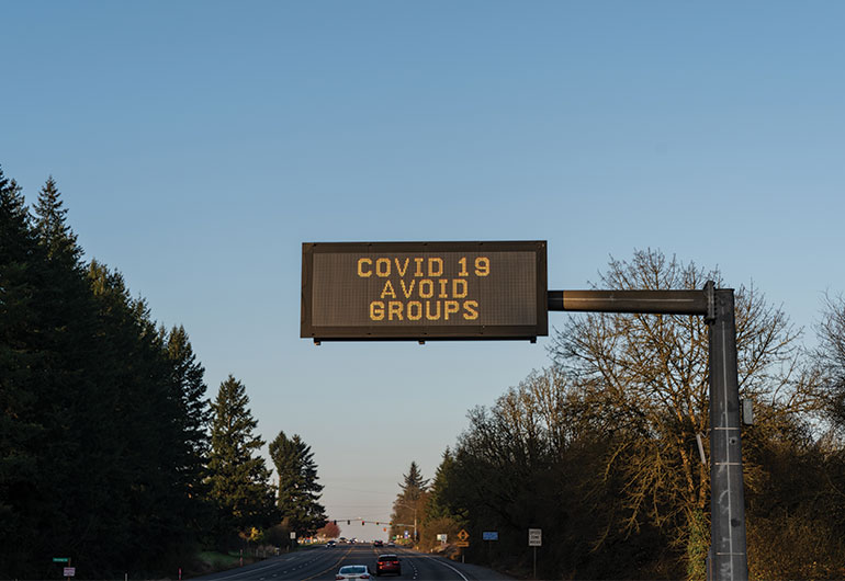 Road Sign about COVID-19