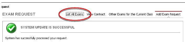 Screenshot with the list all exams button highlighted