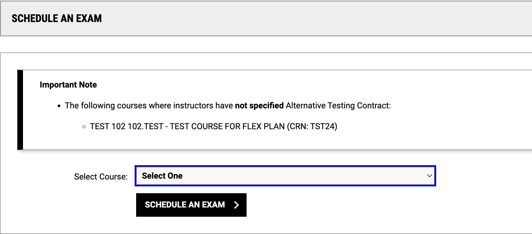 Screenshot showing the schedule an exam button highlighted