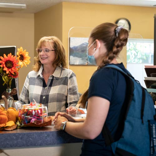 student checking in for appointment