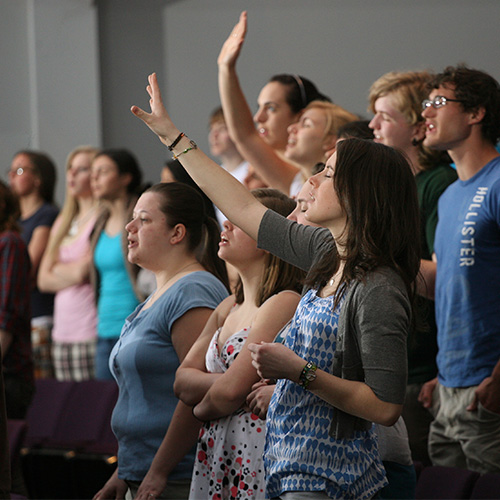 Students worship together during chapel