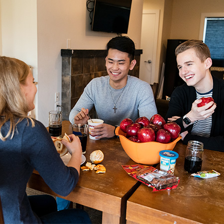 Students enjoying healthy snacks