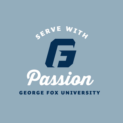 Light blue graphic that says "serve with passion"