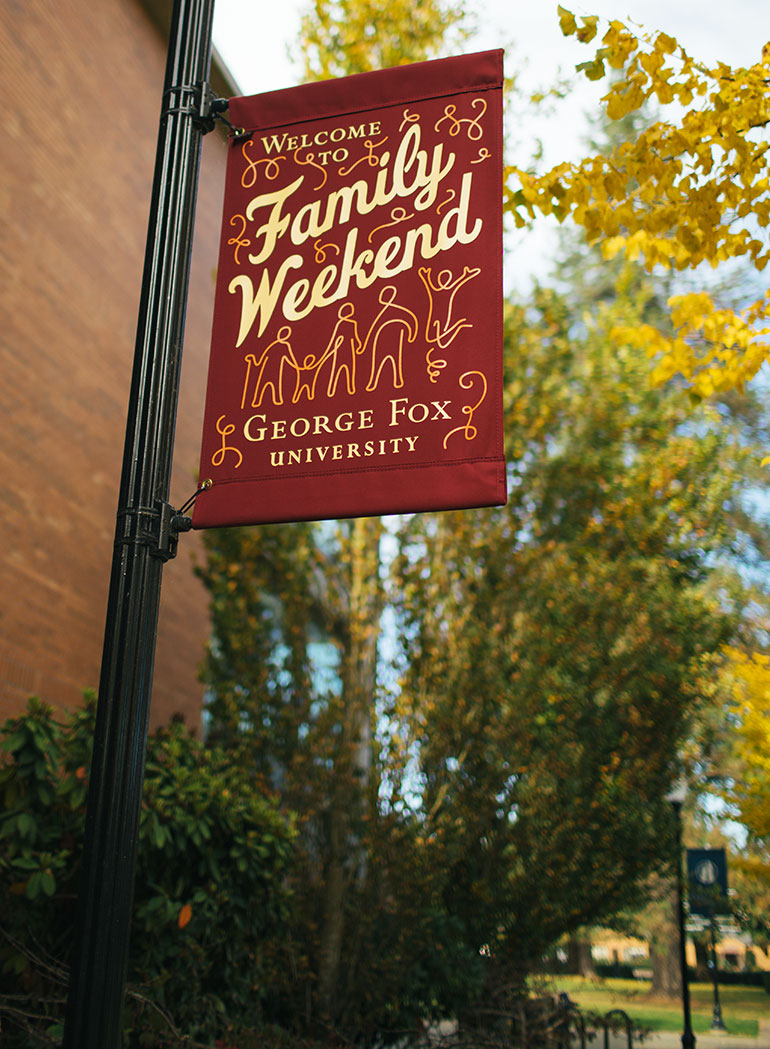 Family Weekend banner on campus